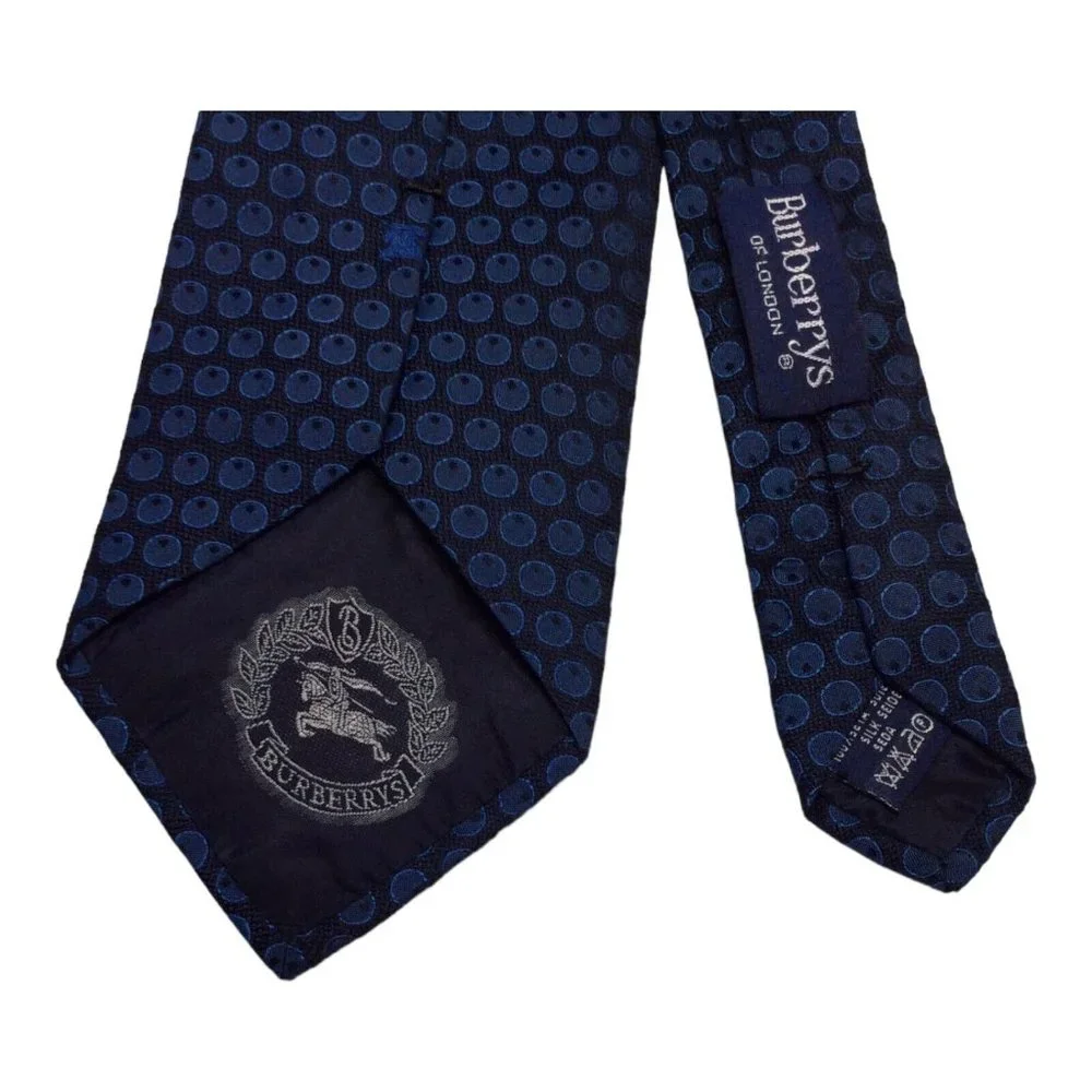 BURBERRYS OF LONDON Blue Geometric Logo Silk Tie Italy 60